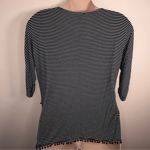 1X Isla Woman Black White Stripe Top 3/4 Sleeve Layered Style Stretch Casual - Picture 4 of 10